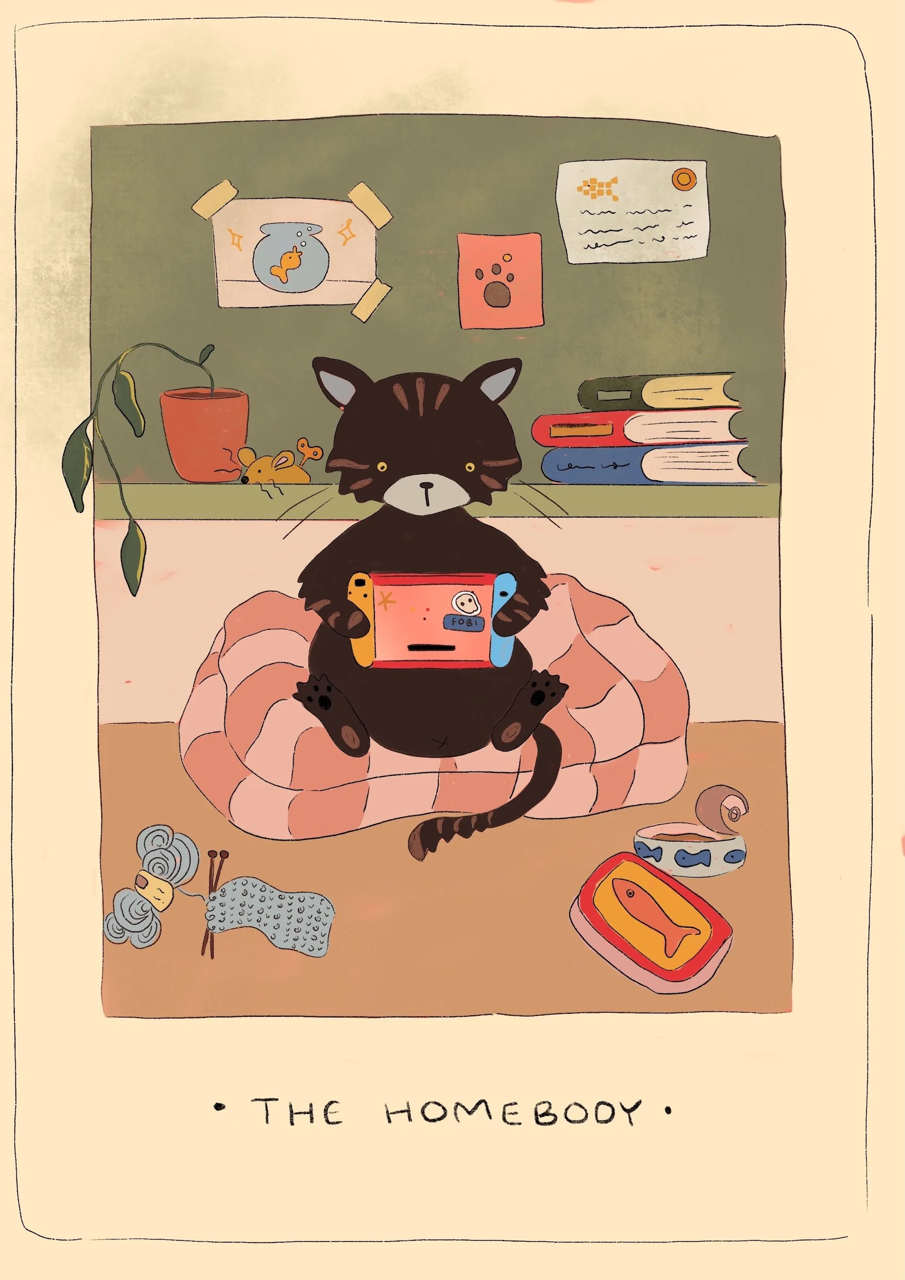 Cat playing the Switch illustration