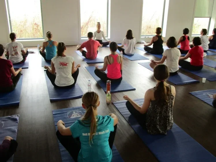 Au cœur de Coimères, une pratiquante explore l’unité du souffle et du mouvement dans un vinyasa fluide. La lumière du Sud-Ouest rappelle les origines du yoga, né en Inde il y a plus de 2 000 ans, lorsque les rishis observaient le souffle pour compren