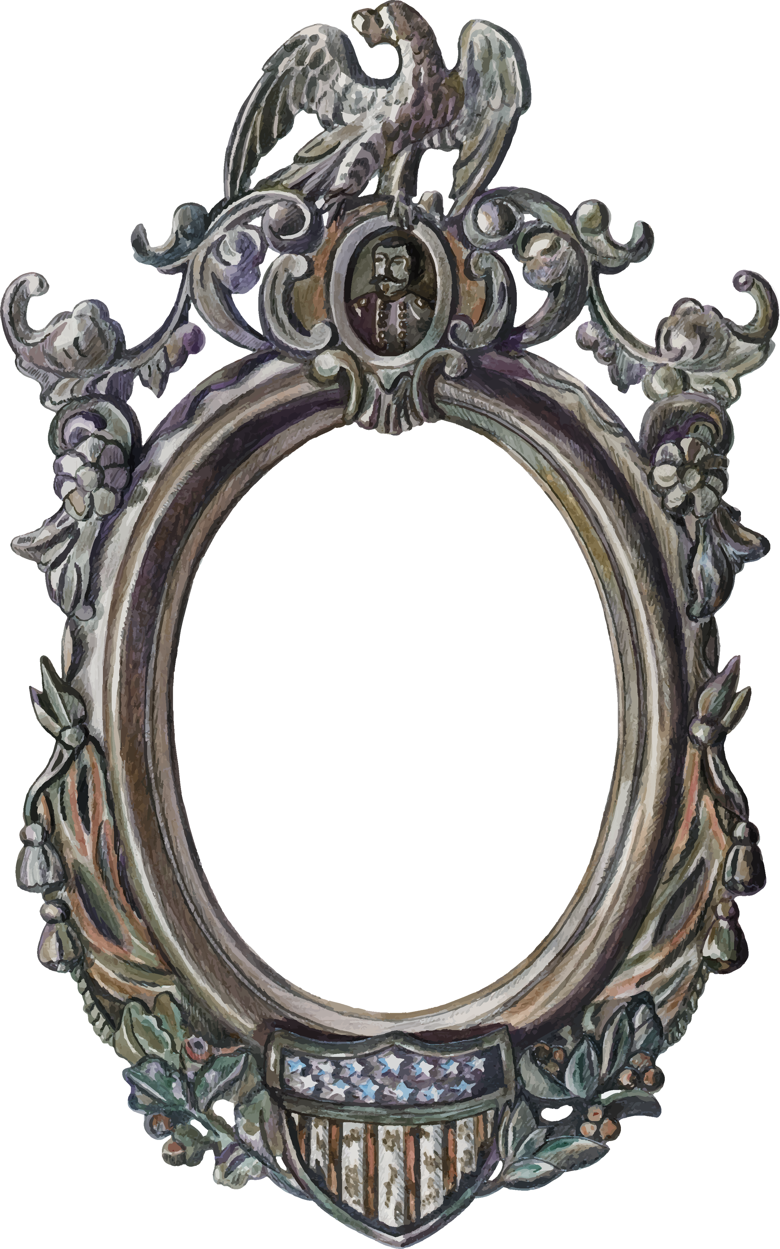 Ein kunstvoller, barocker vergoldeter barocker Wandspiegel-Rahmen mit aufwendiger Verzierung und einem Adler auf der oberen Mitte.