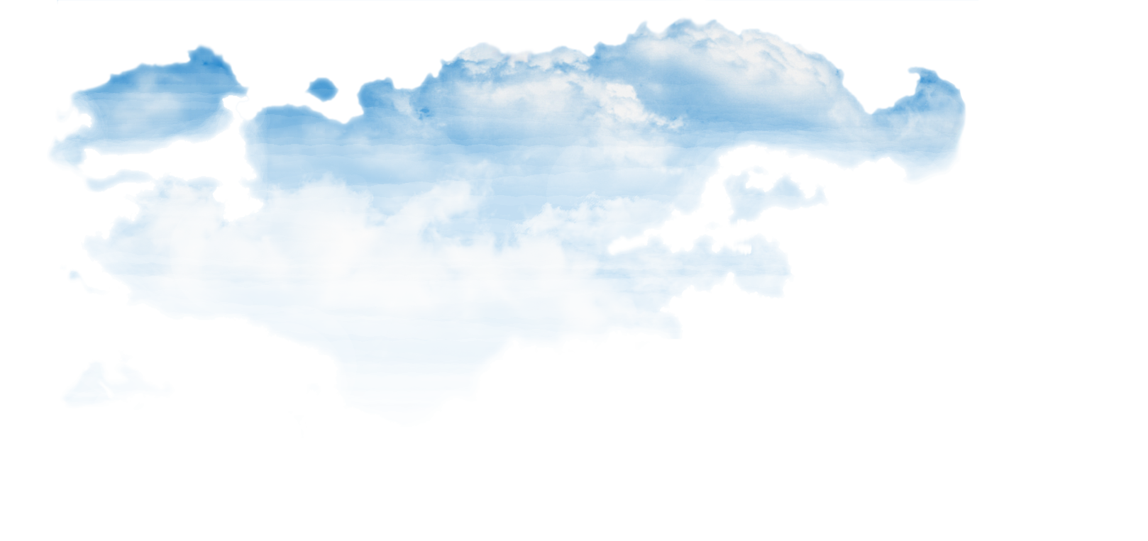 Mehrere Wolken am Himmel, verschiedene Formen und Größen, vor einem blauen Hintergrund.