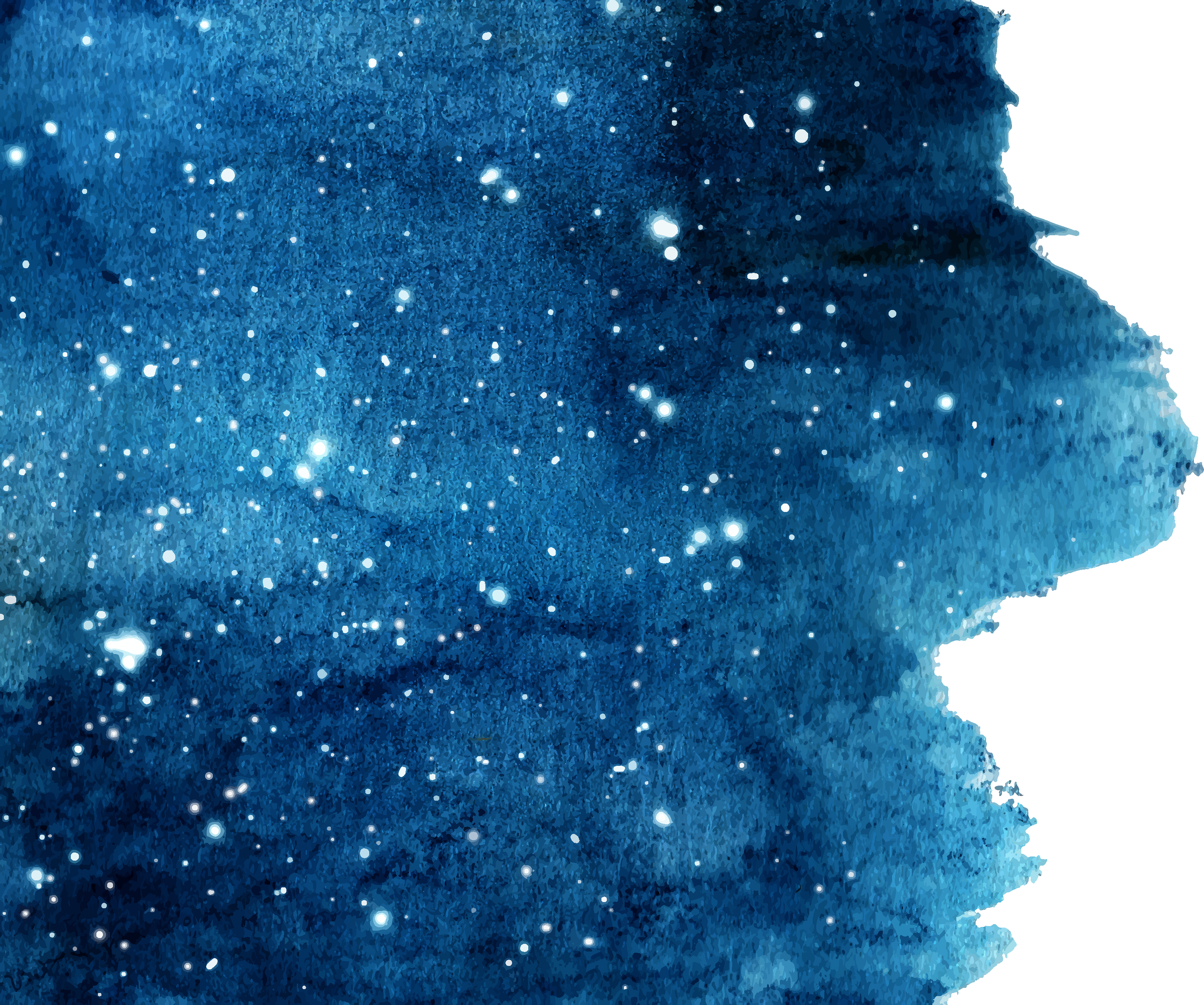 Blauer Wasserfarbenhintergrund mit weißen Sprenkeln, die Sterne am Himmel darstellen.