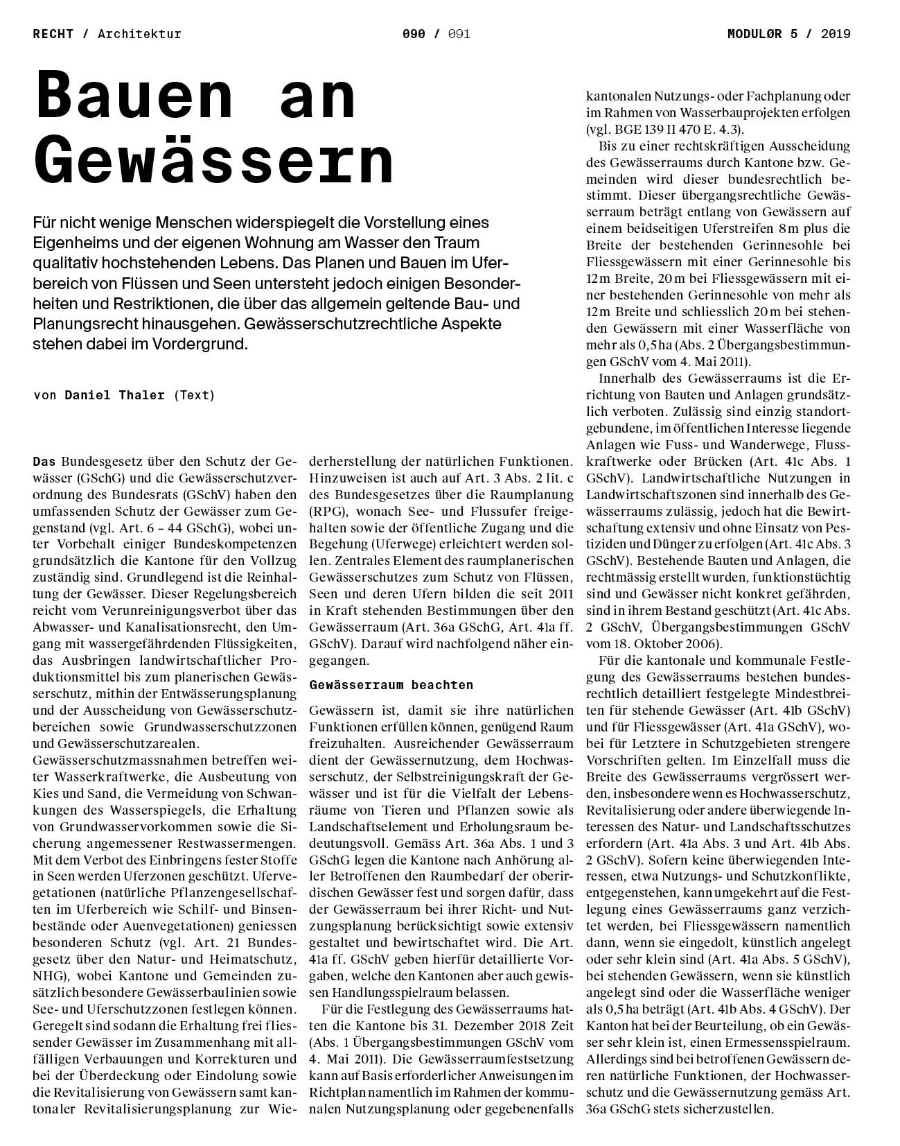 Bauen an Gewässern, in: MODULOR 5/2019, 90 ff.