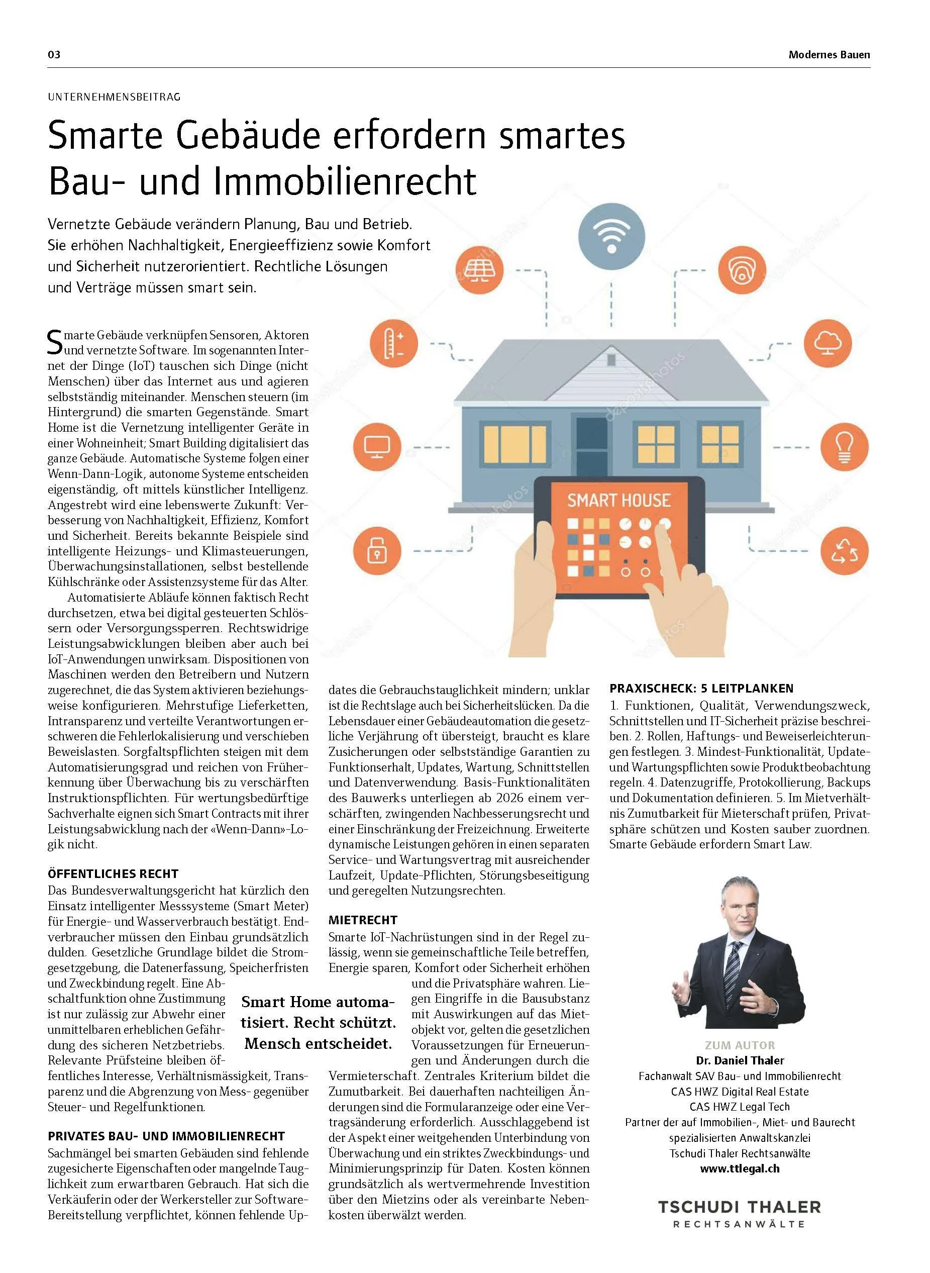 Smarte Gebäude erfordern smartes Bau- und Immobilienrecht, in: MODERNES BAUEN 11/2025, S. 3, SonntagsZeitung, 23.11.2025