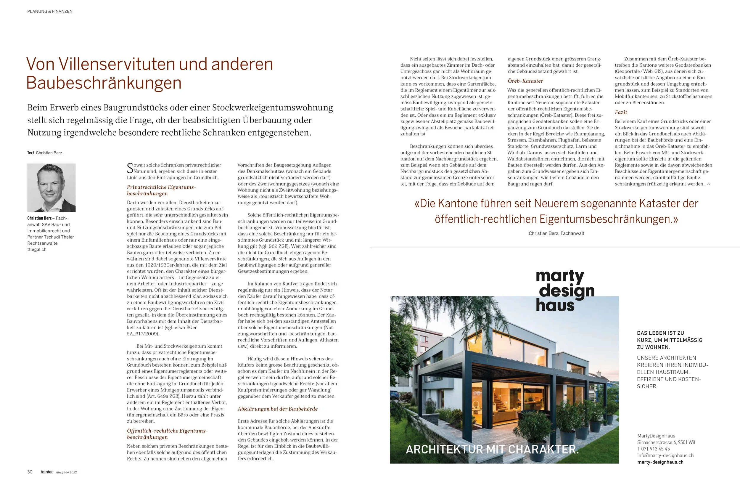 Von Villenservituten und anderen Baubeschränkungen, in: hausbau von A-Z, Ausgabe 2022, S. 30