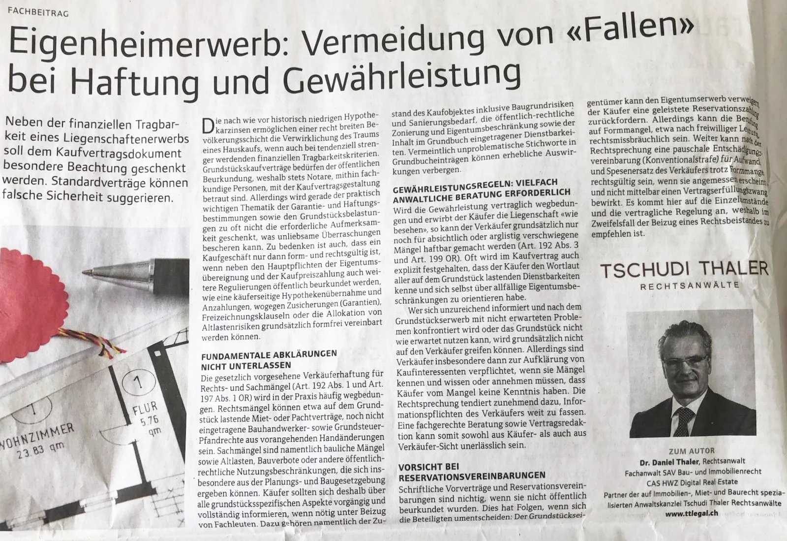 Eigenheimerwerb: Vermeidung von "Fallen" bei Haftung und Gewährleistung, in: Bauen & Wohnen, SonntagsZeitung, 21.04.2019