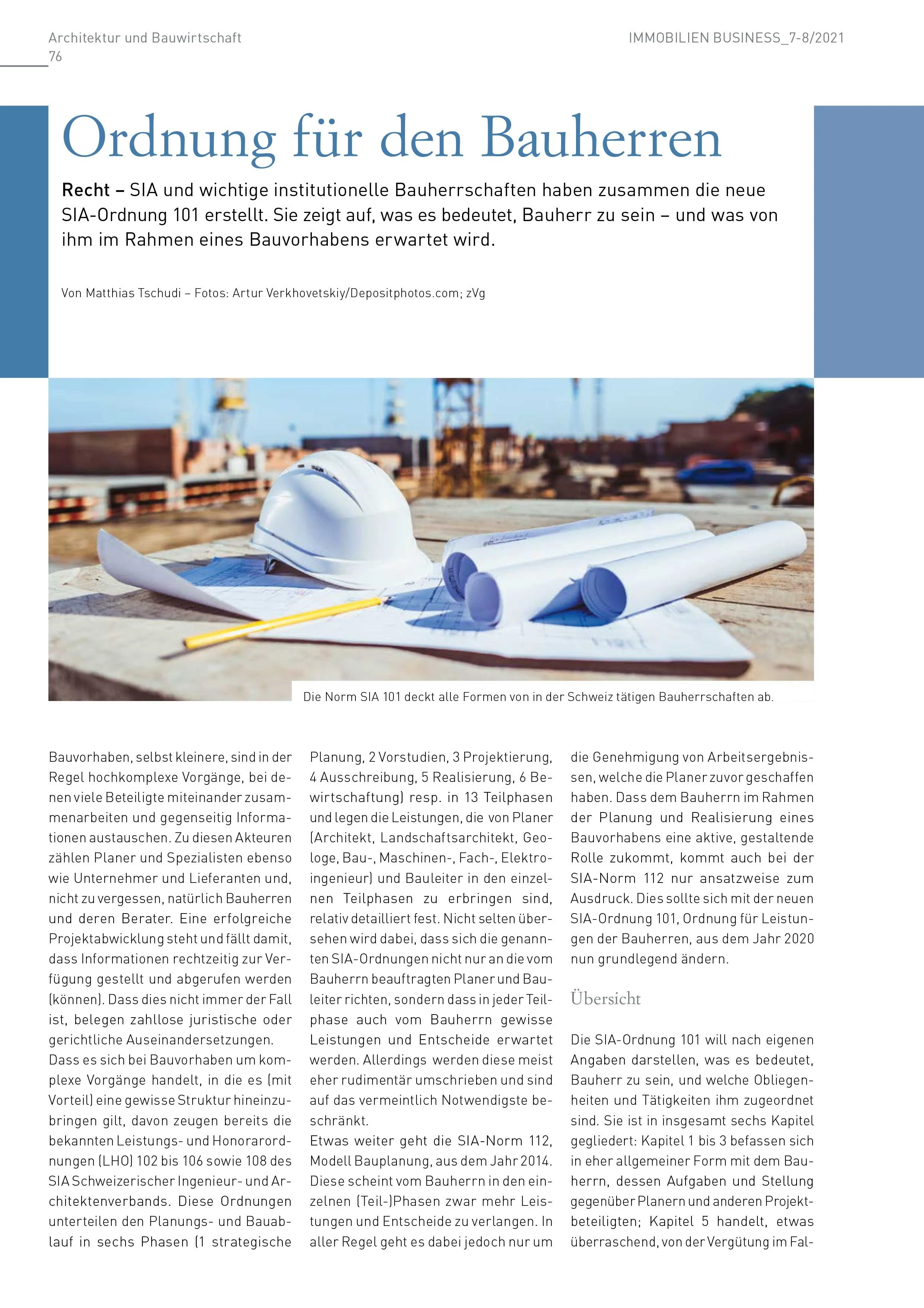 Ordnung für den Bauherren, in: IMMOBILIEN Business_7-8/2021