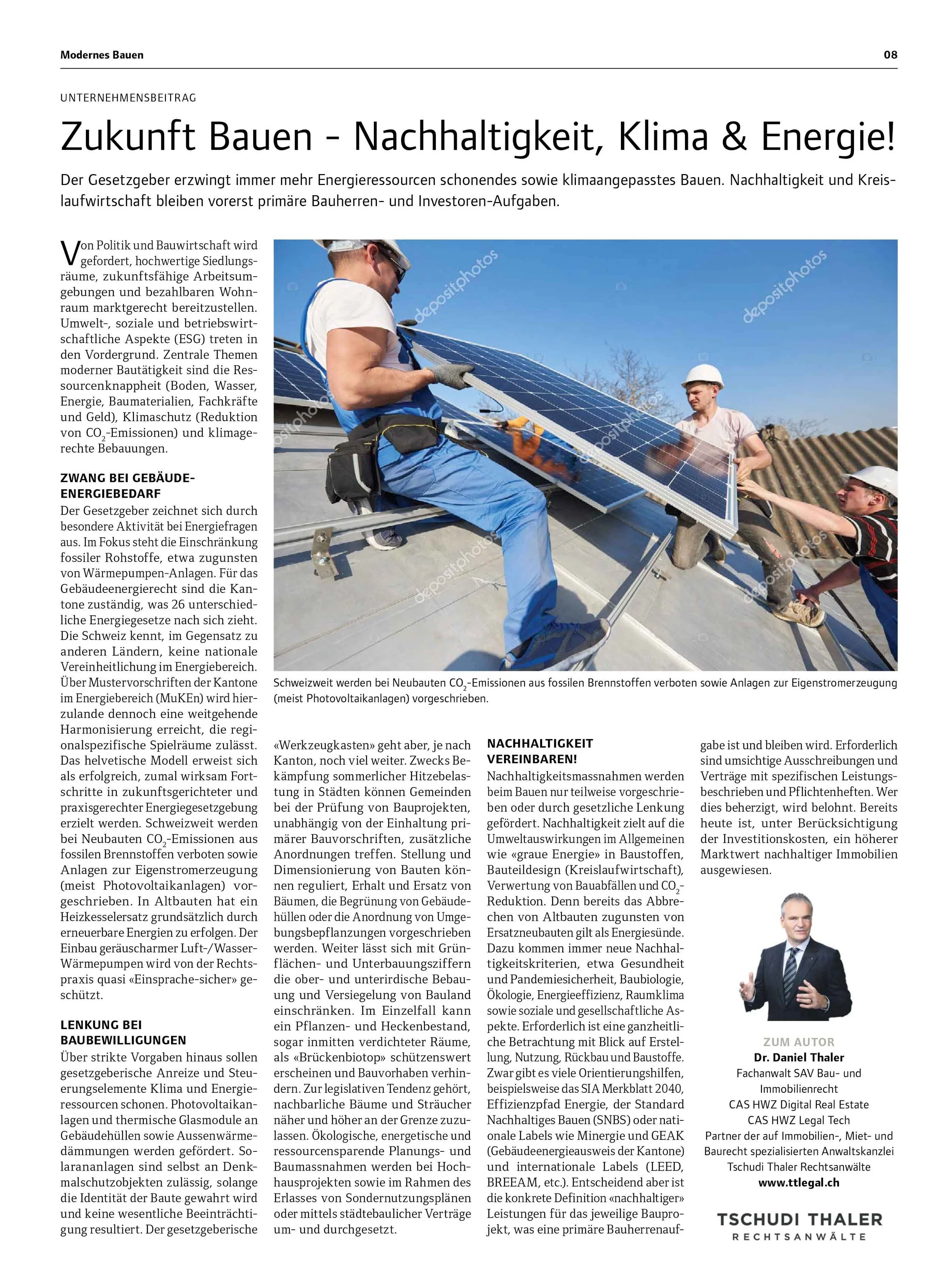Zukunft Bauen - Nachhaltigkeit, Klima & Energie!, in: MODERNES BAUEN 5/2023, S. 8, SonntagsZeitung, 07.05.2023