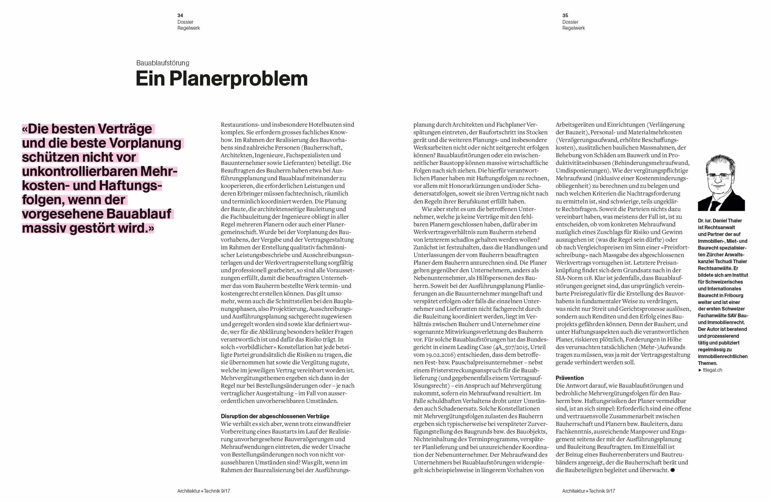 Bauablaufstörung - Ein Planerproblem, in: Architektur+Technik 9/2017, 34 f. 