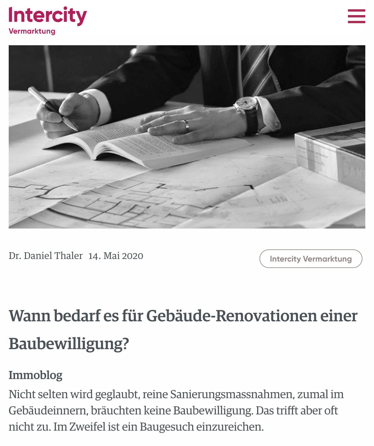 Wann bedarf es für Gebäude-Renovationen einer Baubewilligung?, in: Intercity Vermarktung, Immoblog, 14.05.2020