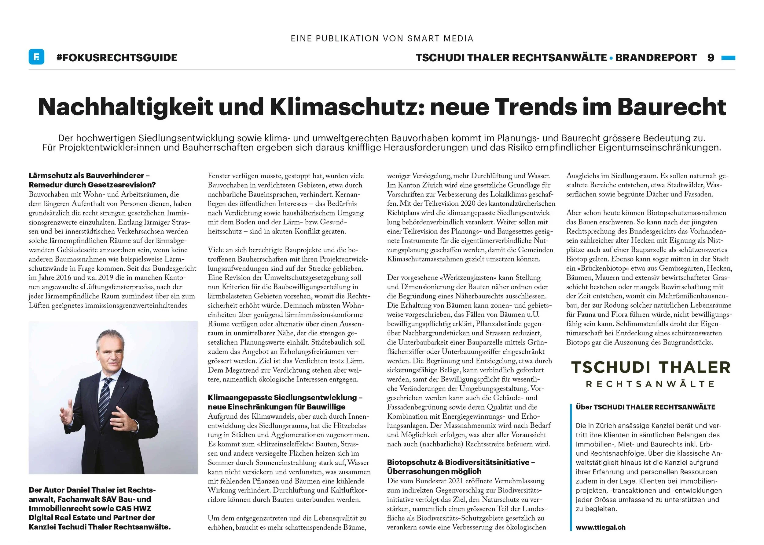 Nachhaltigkeit und Klimaschutz: neue Trends im Baurecht, in: FOKUS RECHTSGUIDE Nov 21, Tages Anzeiger, 04.11.2021