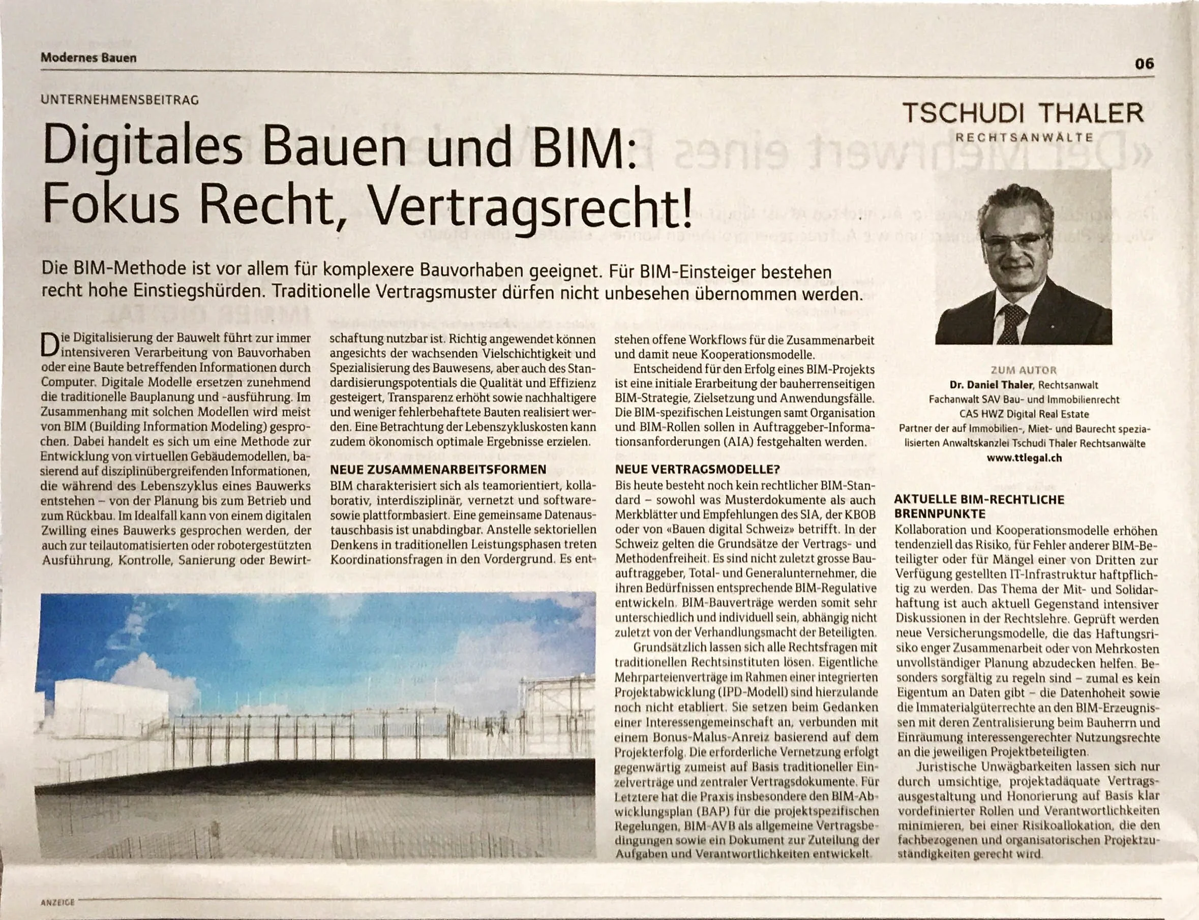 Digitales Bauen und BIM: Fokus Recht, Vertragsrecht, in: MODERNES BAUEN, SonntagsZeitung, 03.11.2019