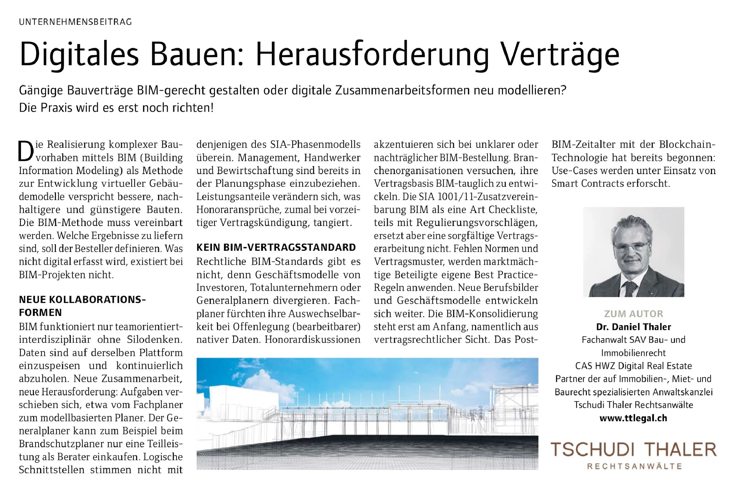 Digitales Bauen: Herausforderung Verträge, in: MODERNES BAUEN 05/2021, SonntagsZeitung, 02.05.2021