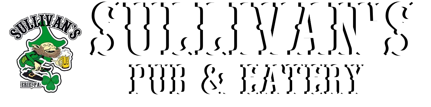 Logo for Sullivan's Pub & Eatery featuring a leprechaun holding a beer mug, with the text 'Sullivan's Pub & Eatery' in large white letters.
