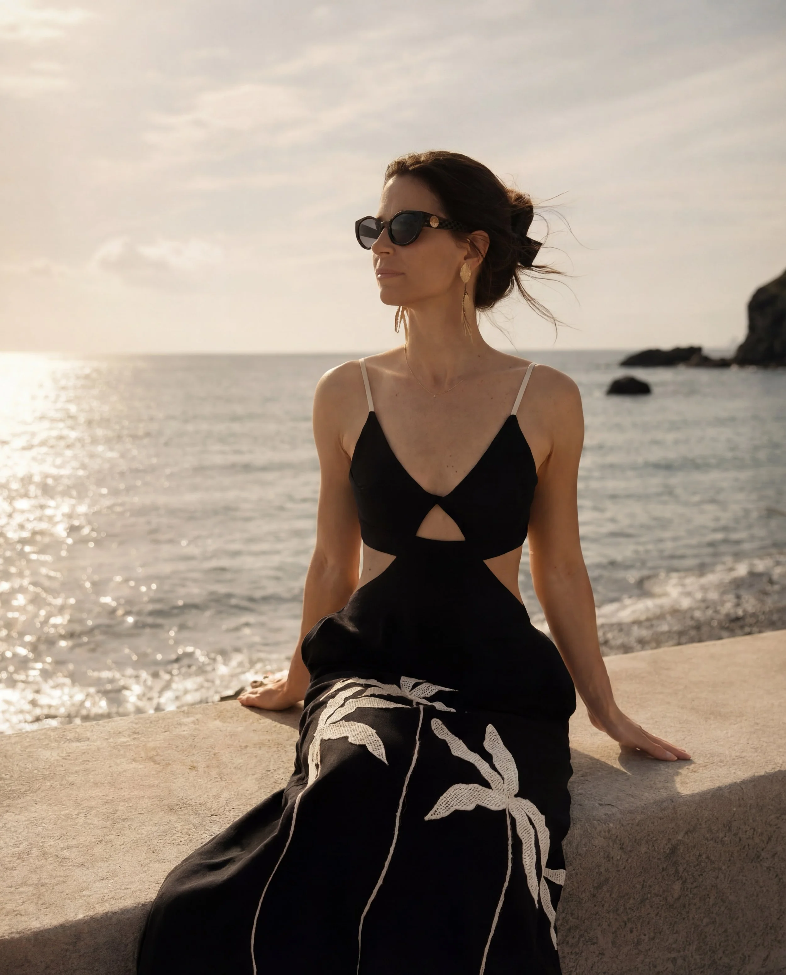 Black cut out midi dress, island style, summer dress, resort wear, curated in Madeira