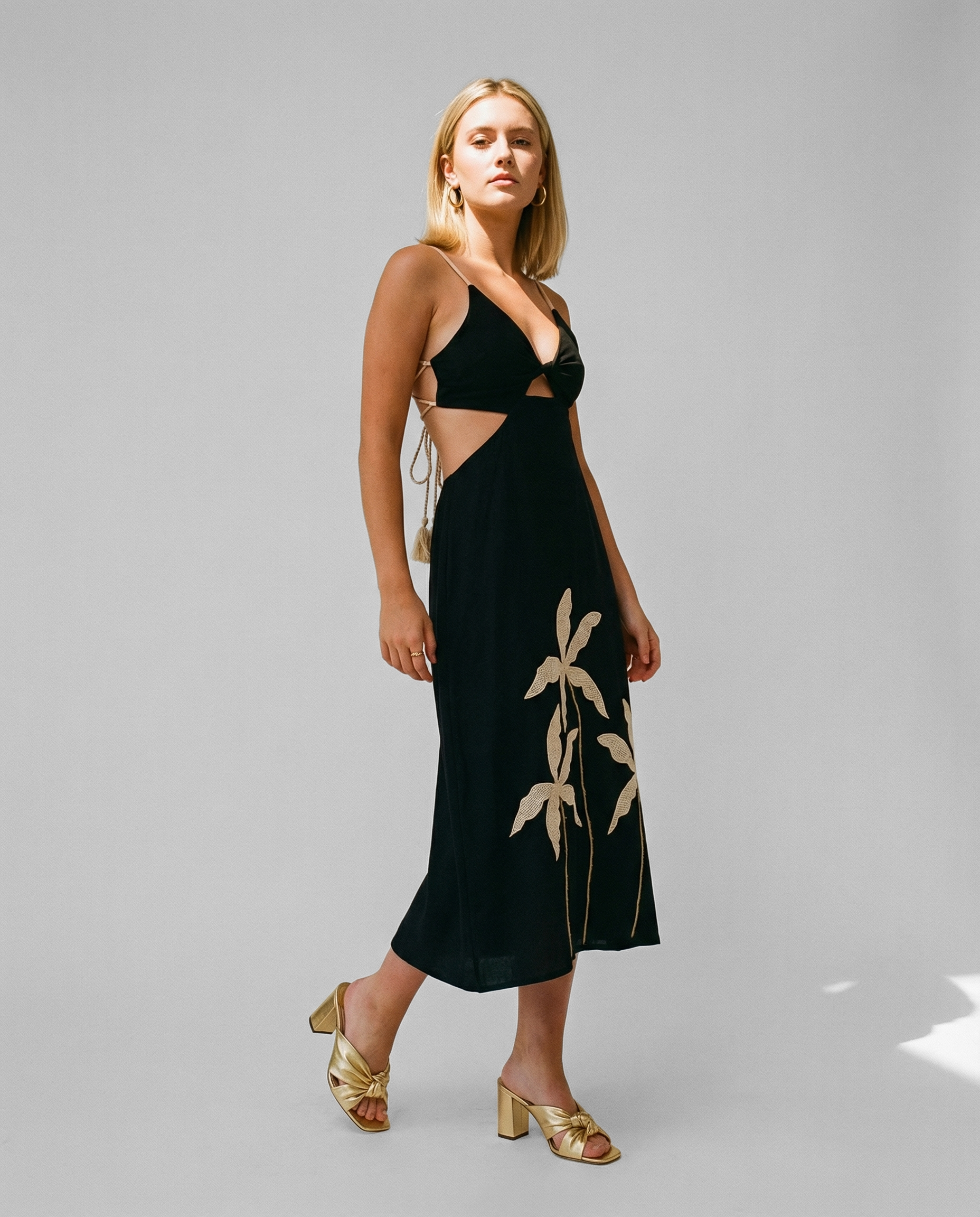 Black cut out midi dress, island style, summer dress, resort wear, curated in Madeira