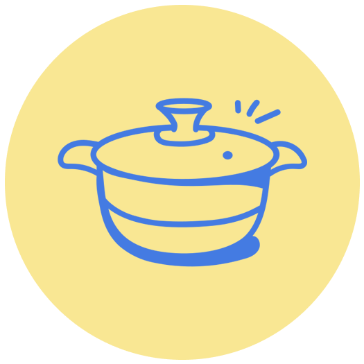 Illustration of a steamer pot with a lid on a yellow background.