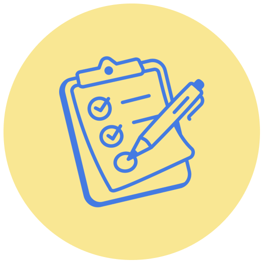 Icon of a clipboard with checkmarks and a pen, symbolizing task completion or checklist.