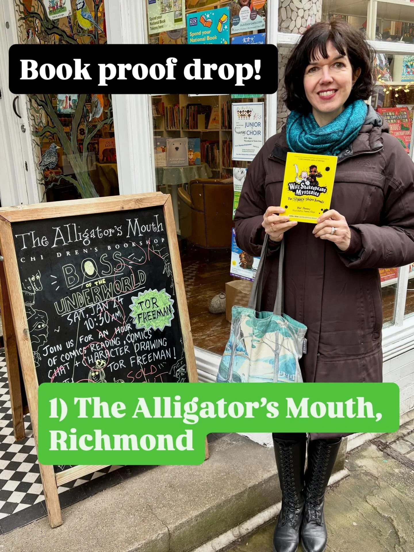 My lovely publishers at Andersen Press gave me some proofs of the first Will Shakespeare Mysteries to share, so over the last month I&rsquo;ve visited some brilliant local bookshops. (That second photo was taken during the cold snap and I was freezin