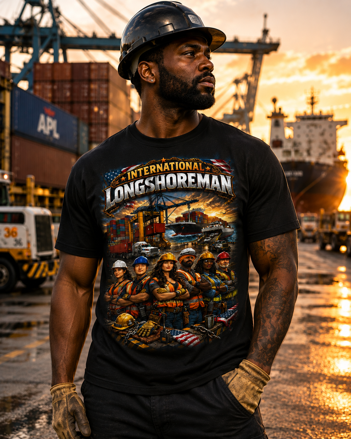 Longshoreman Sunset Upgrade T-Shirt Model.png