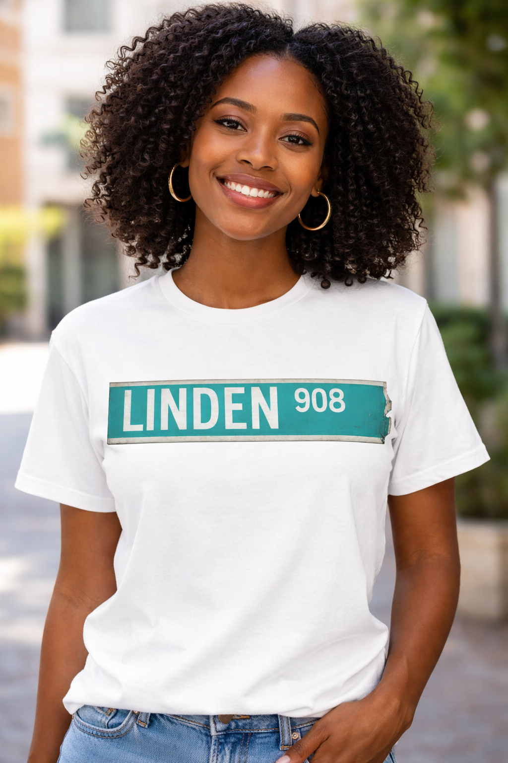 Linden Street T-shirt Female Model.png
