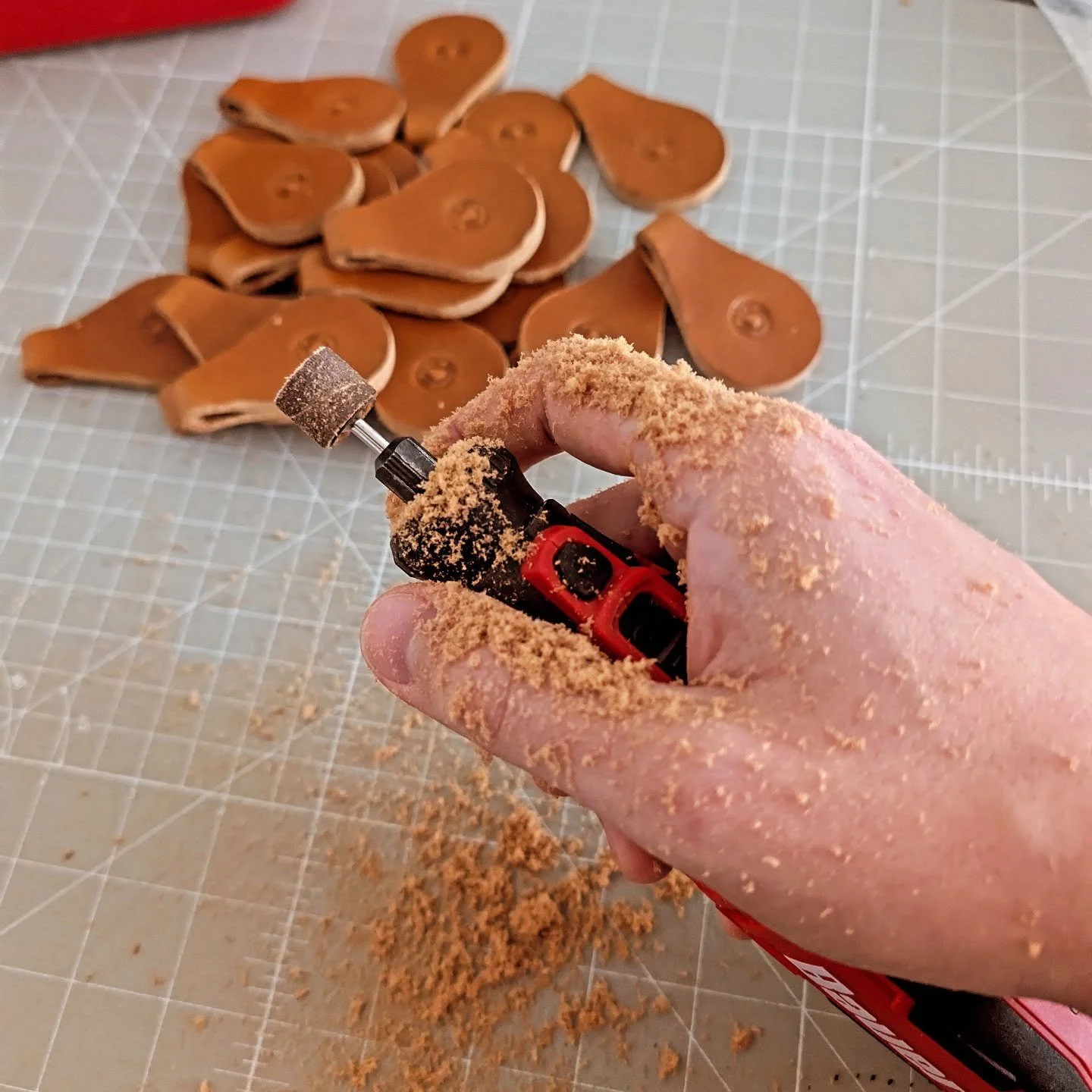 I guess you can call me the Sandman. Getting some sanding done today for a bulk keychain order.