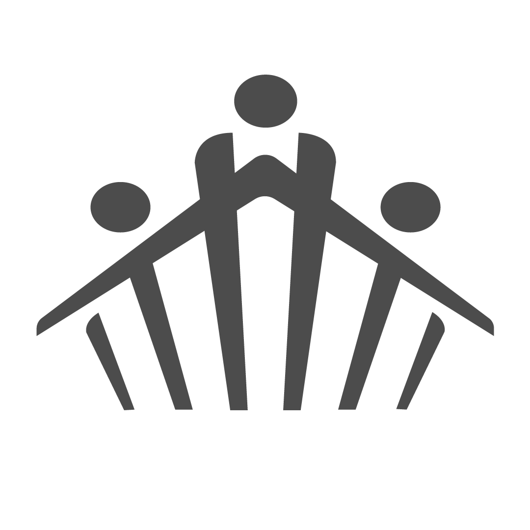 Icona stilizzata di tre persone con barriere o ostacoli sotto di loro che si alzano in modo che le persone sembrino sorvolarle