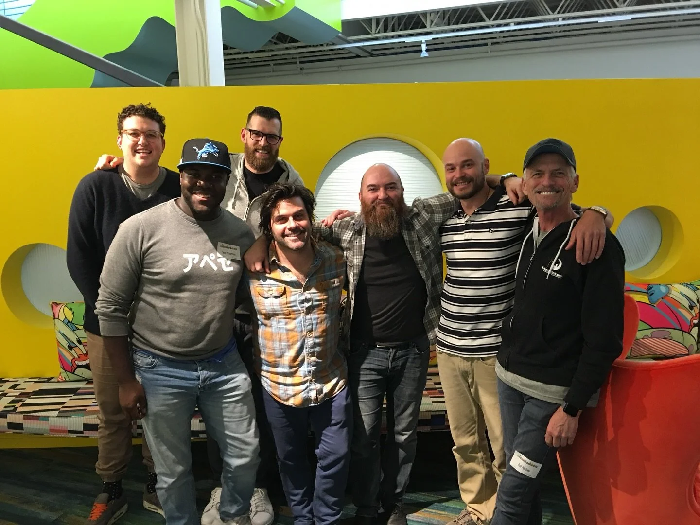 Continuing my RISE nostalgia tour, here&rsquo;s another unseen pic from one of our records with 2 of my favorite comedic heroes @thesamrichardson @timothycsimons (Huginn &amp; Muginn!!) along with writer Jesse Gordan,myself, @ant_ward_ @grazza5 and V