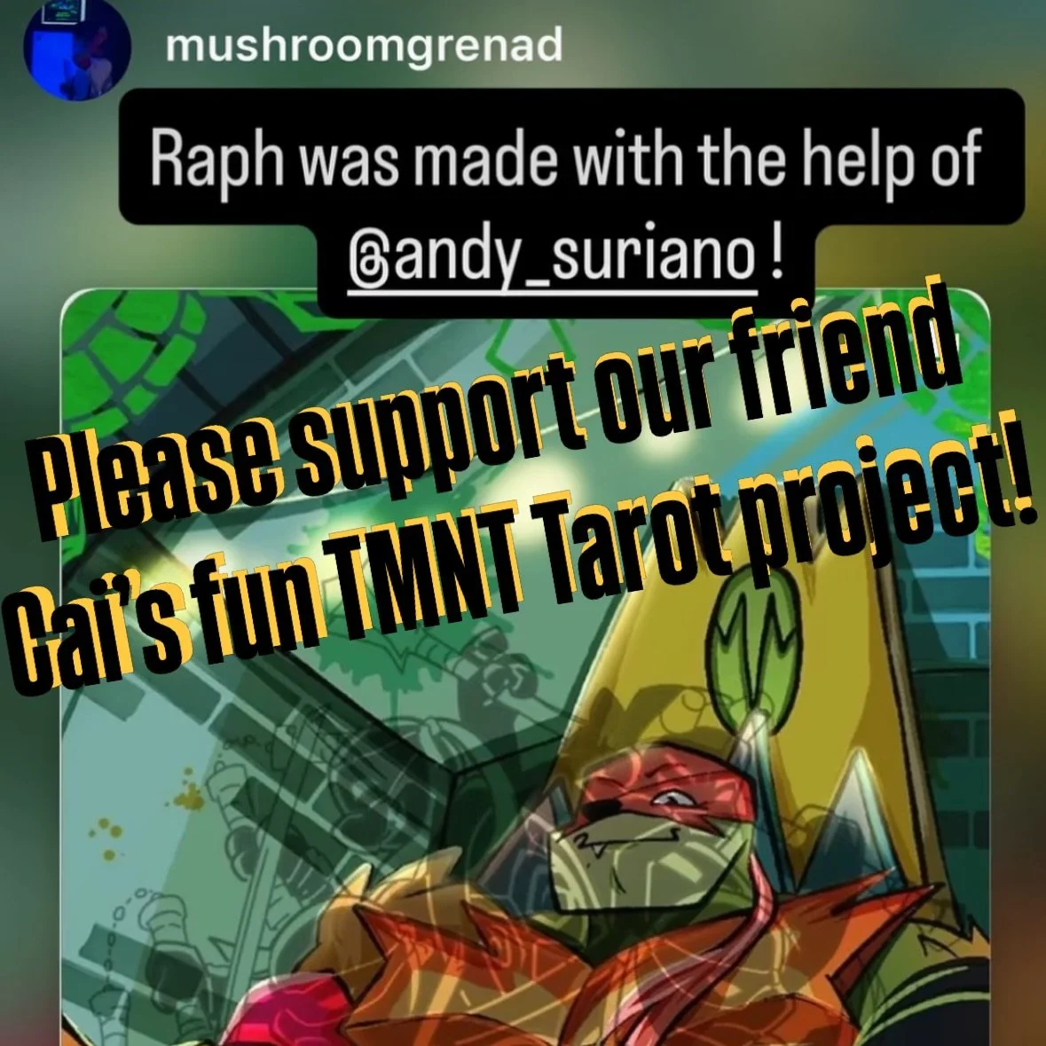 Our talented and entrepreneurial friend Cai @mushroomgrenad has been working with us on the websites, socials and kickstarter&mdash;and they have a brand new turtles themed project: @tmnttarot !!! I even contributed a small amount of art. Please chec