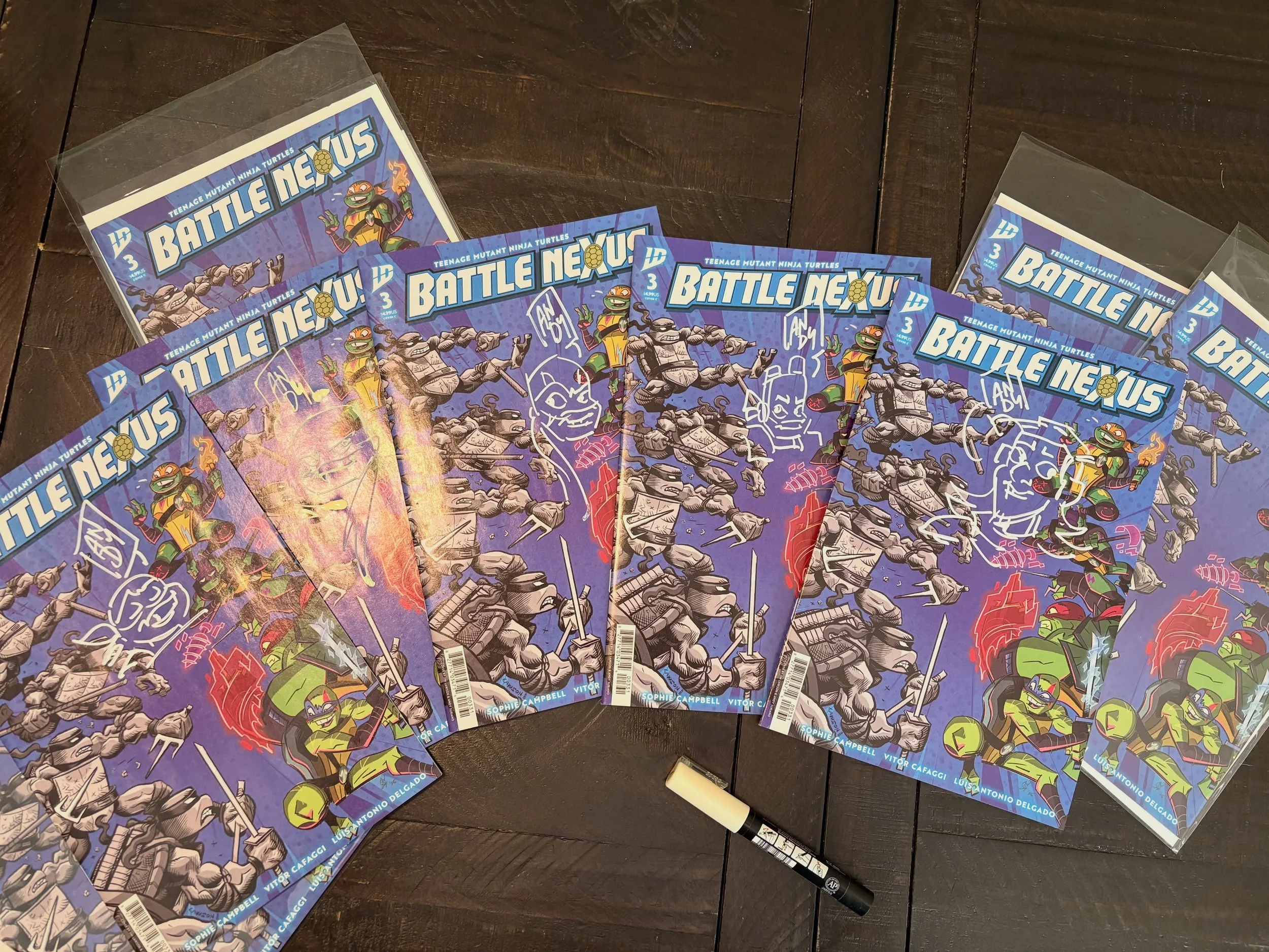 Are you also not over the Battle Nexus and seeing the boys back in action? So am I! For a very limited time only, with VERY LITTLE IN STOCK, my cover for the TMNT IDW battle nexus issue 3 is for sale on my site, signed and remarked! Make sure to get 