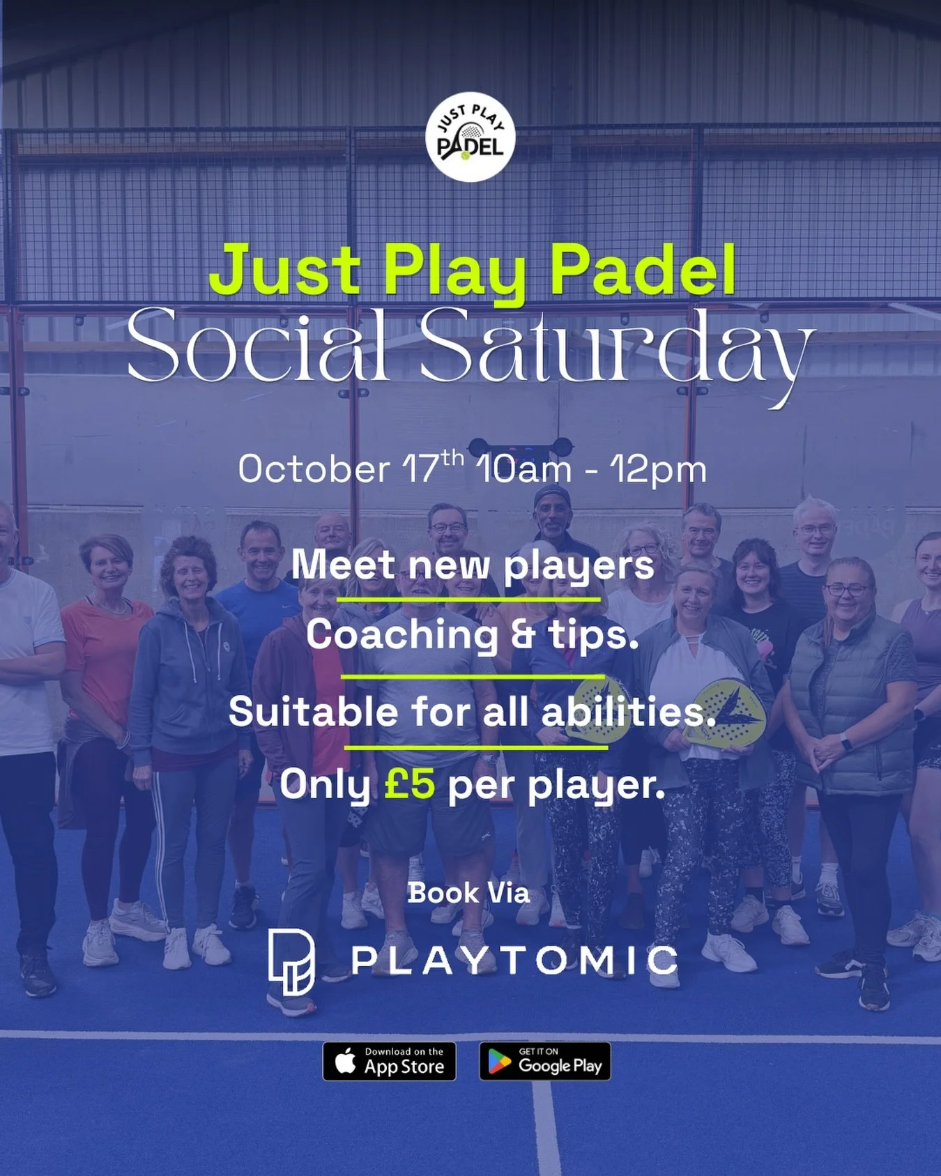 Your Saturday morning plans, sorted! 🎾

Our Social Saturdays are becoming a regular part of life at Just Play Padel, bringing players of all abilities together for a couple of hours of friendly padel.

Whether you&rsquo;re looking to meet new player