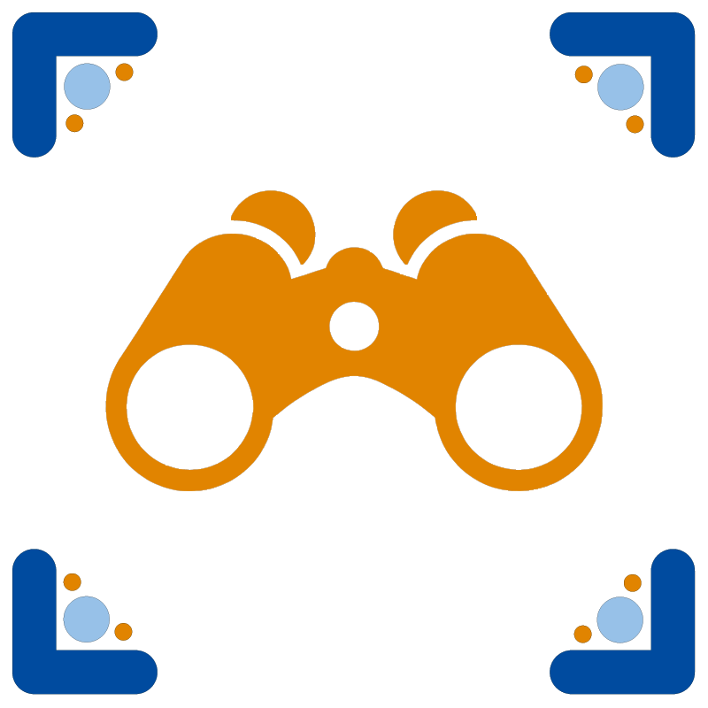 Ícone estilizado de um controle de videogame na cor laranja, com detalhes decorativos em azul nas bordas, sobre fundo preto.