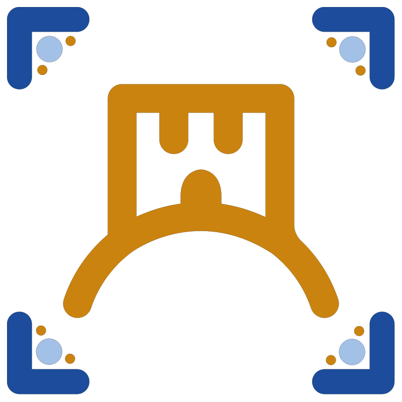 Ícone de uma mordida de mordomo, com detalhes em azul e laranja.