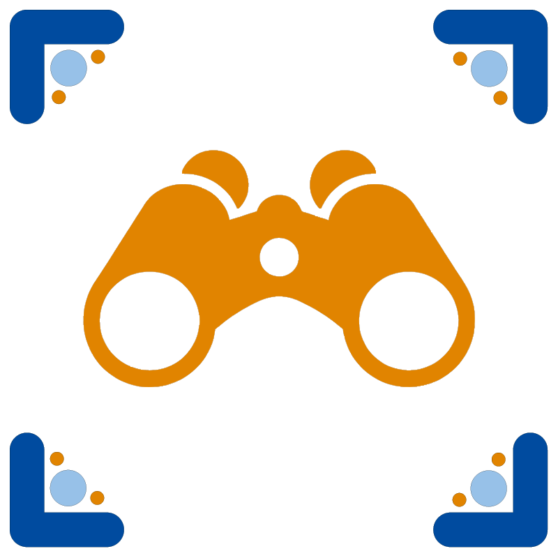 Ícone de controle de videogame com um controle dourado central, cercado por detalhes azuis e pequenos círculos em laranja e azul nos cantos