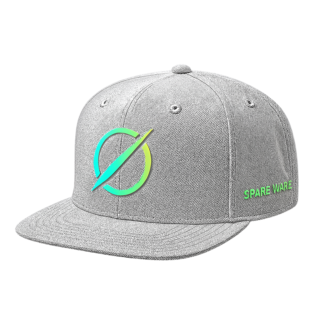 Gray baseball cap featuring the Safari logo on the front and the words 'SPARE WARE' on the side, set against a black background.