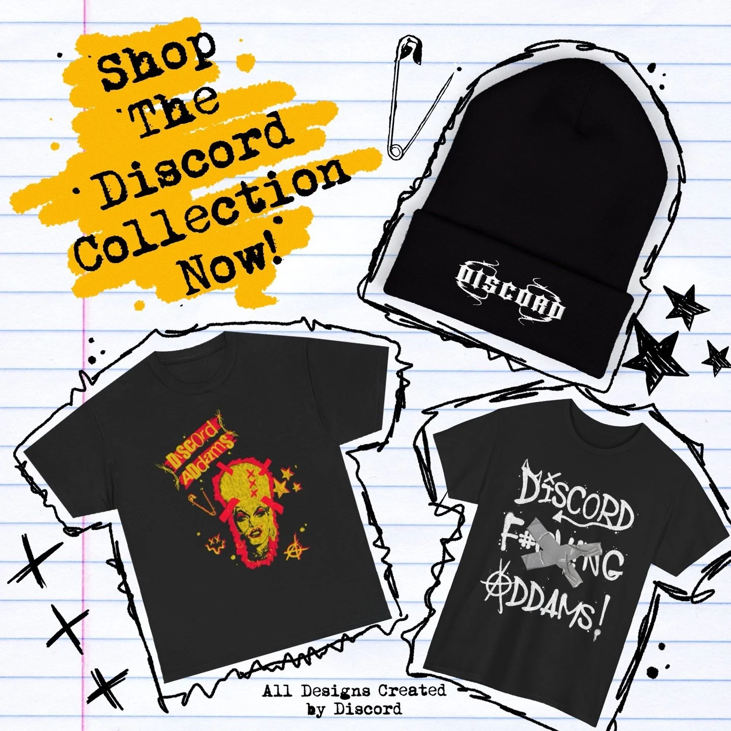 Shop the Discord collection now! 
I created all of the designs and can&rsquo;t wait to see yall wearing my stuff! 
Thank you everyone for all of the love and support!
Www.discordaddams.com