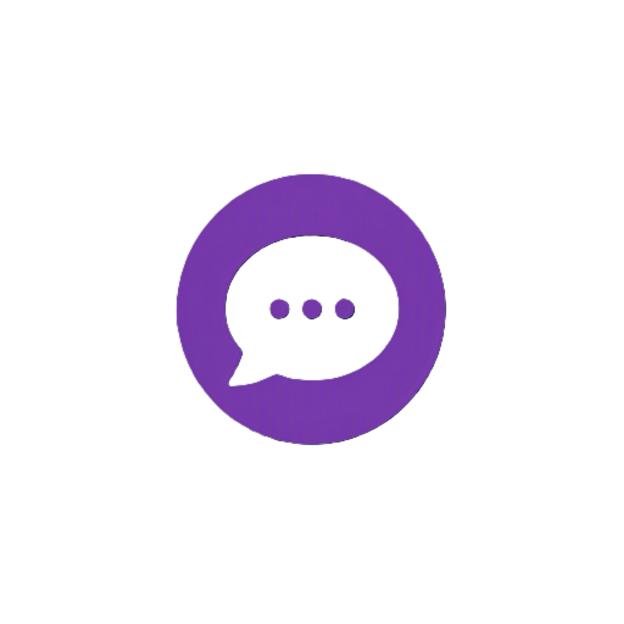 A purple chat bubble icon within a circular outline on a dark gradient background, representing messaging or chat app.