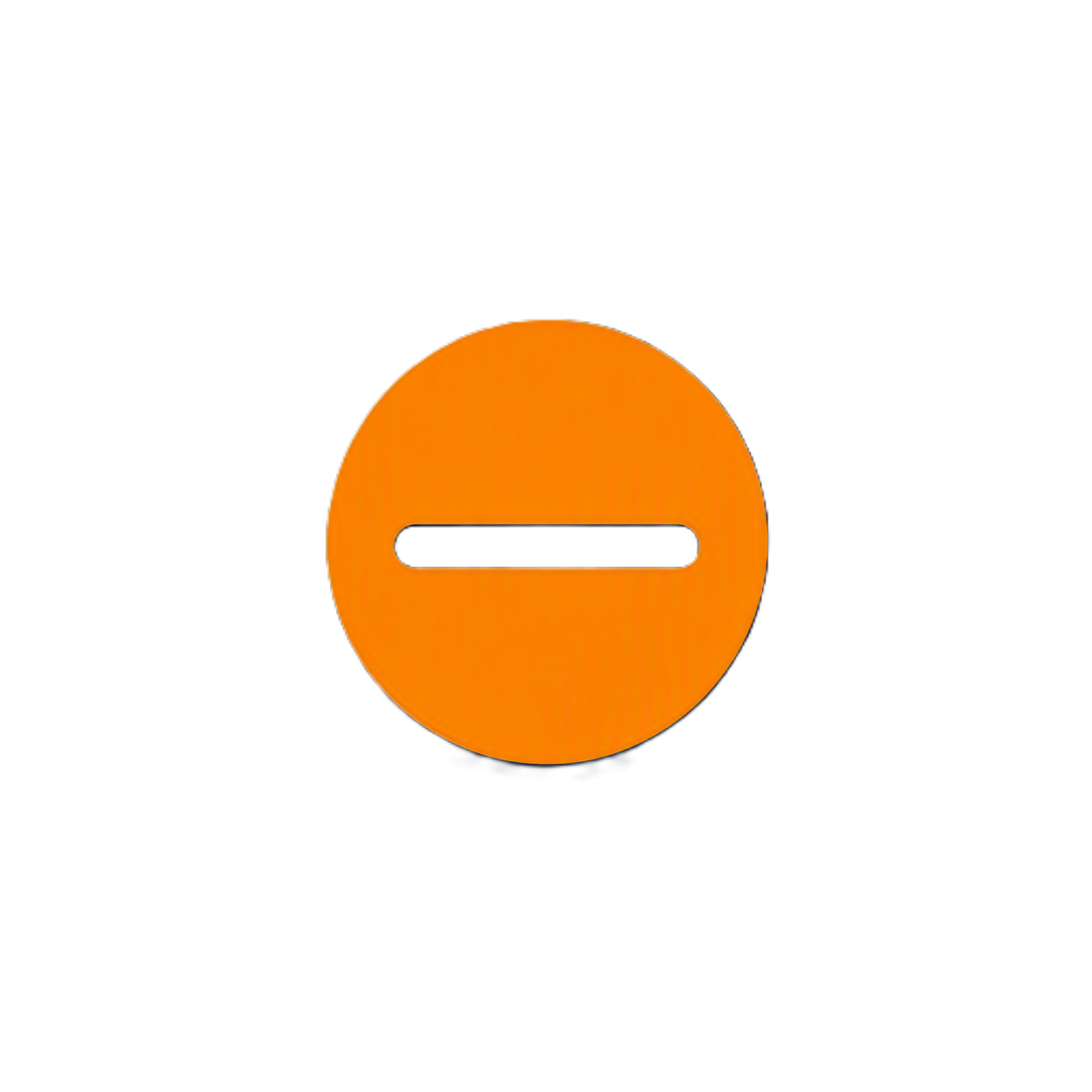 Close-up of an orange circular dial with a black horizontal line in the center, set against a dark background.