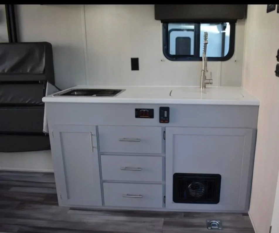 RV trailer kitchen when we first picked it up