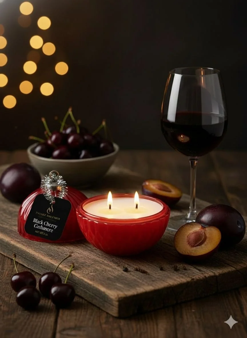 Black Cherry Cashmere - Holiday Scented Red Ornament Candle