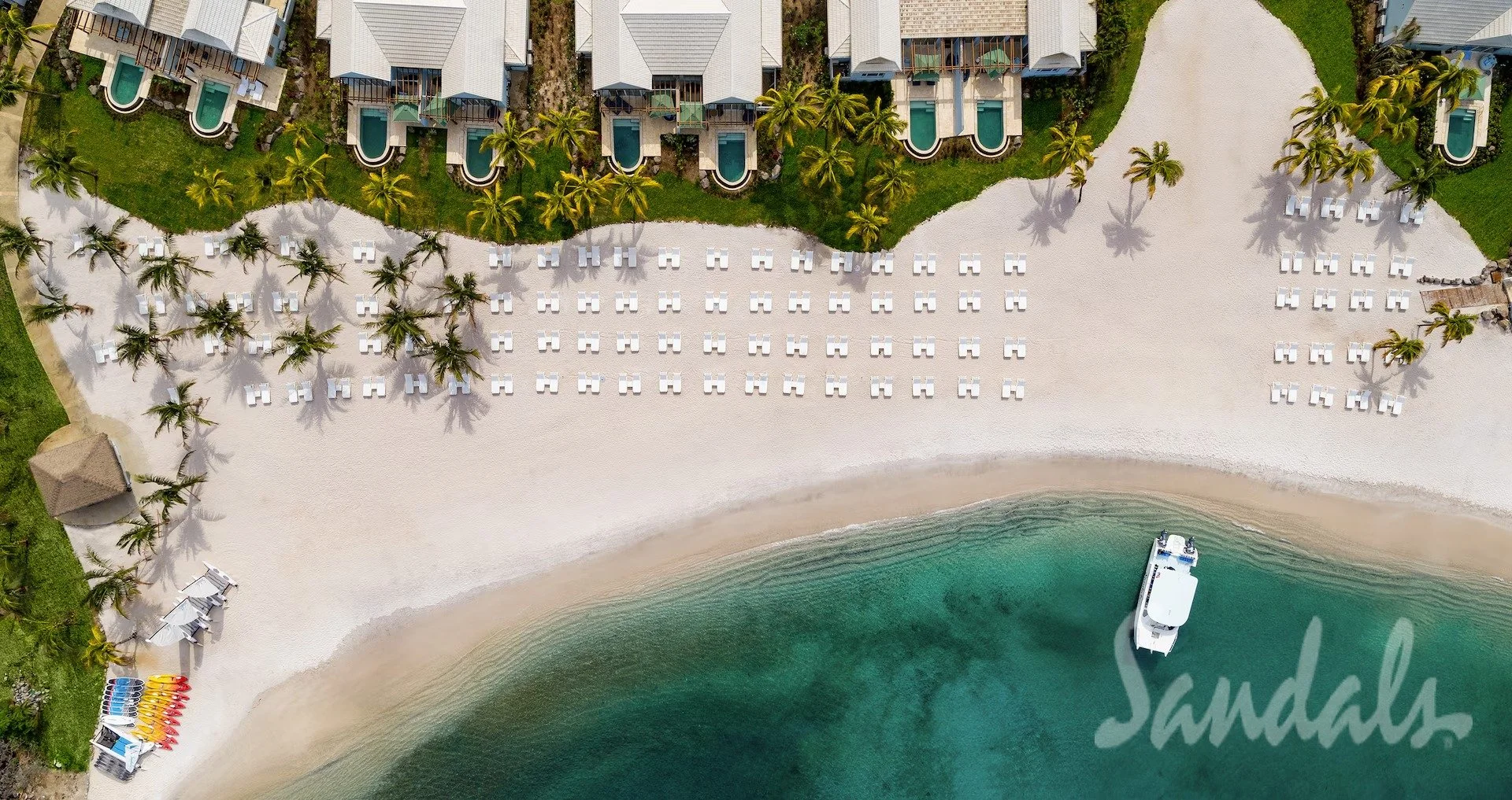 Sandals Saint Vincent private cove beach surrounded by tropical rainforest, Buccament Bay, St. Vincent and the Grenadines