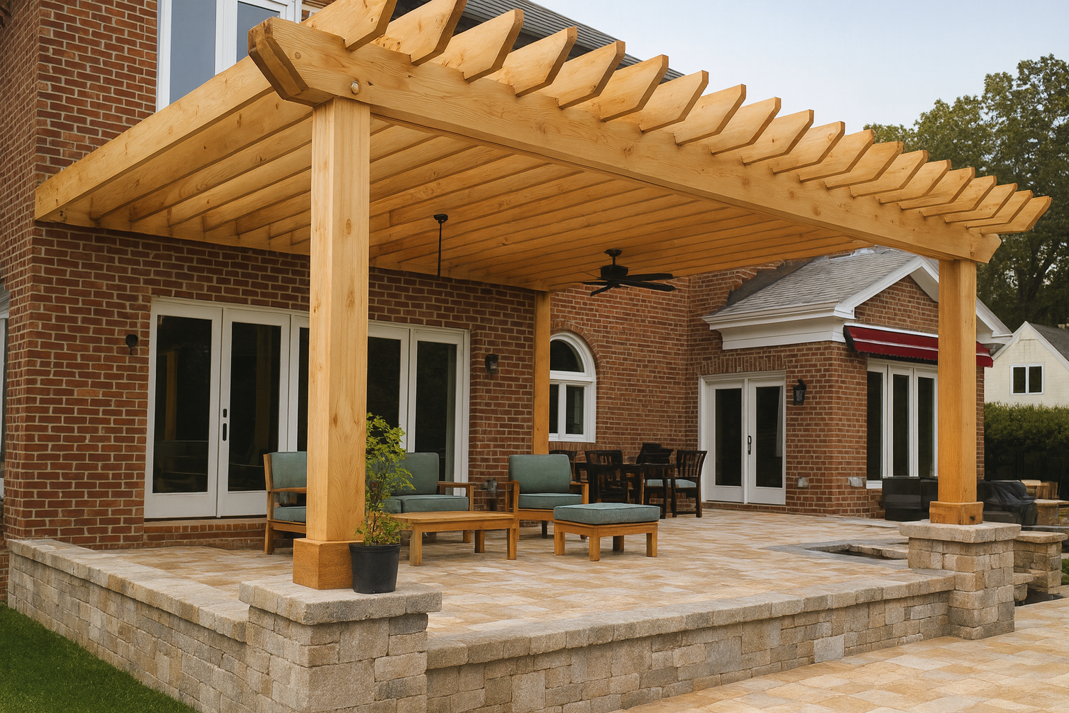 Backyard Patio with Wood Pergola