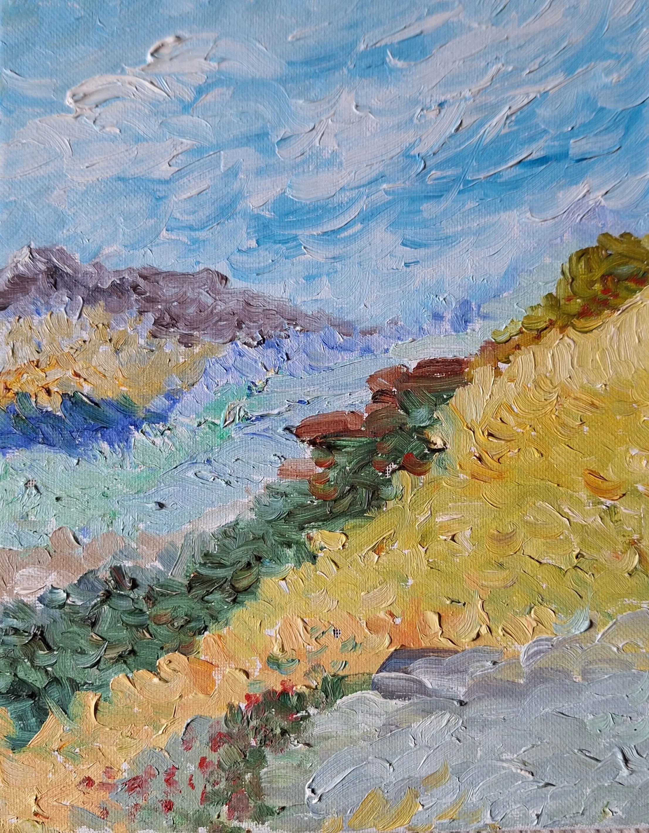 "Colorful Slopes" Oil on canvas. 8"x10" 2020
