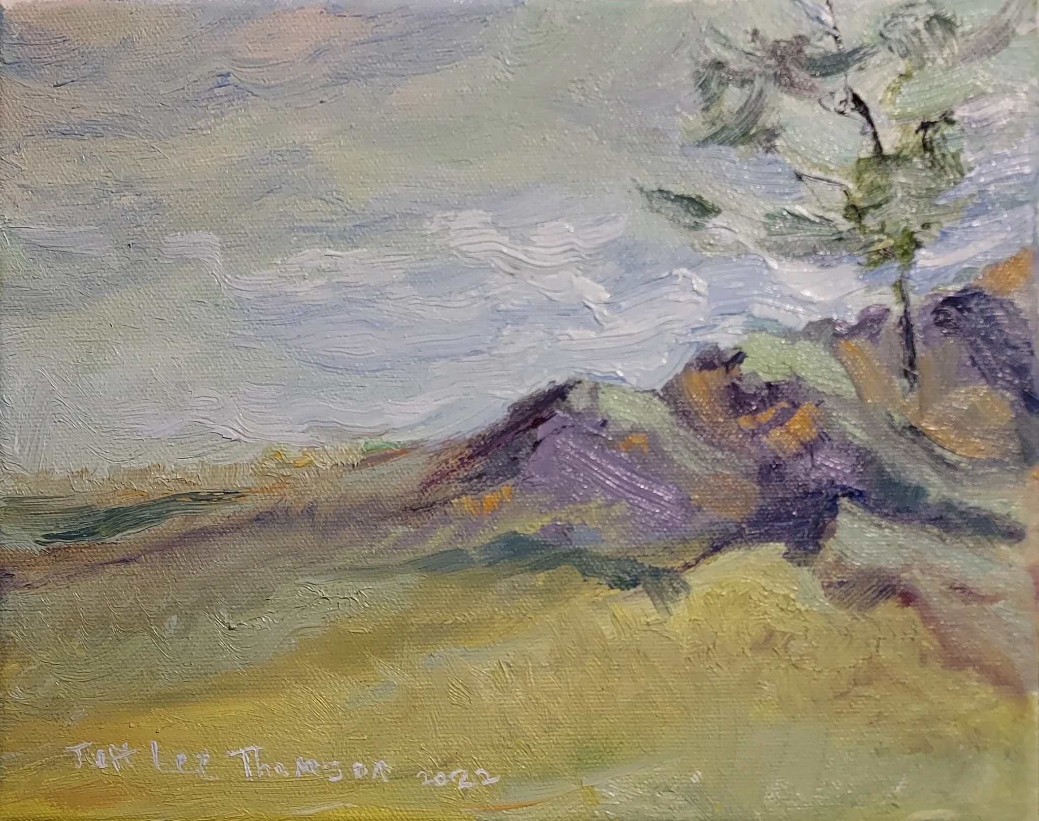 $200 "Purple Mountain" Oil on canvas. 8"x10" 2022