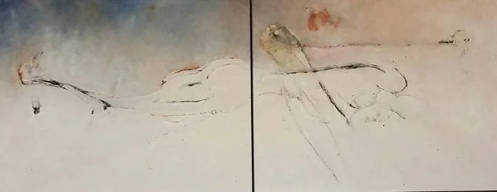 $1,800 "Missed Connection" Mixed media on gallery wrap canvas. Diptych. "24"x60" 2015
