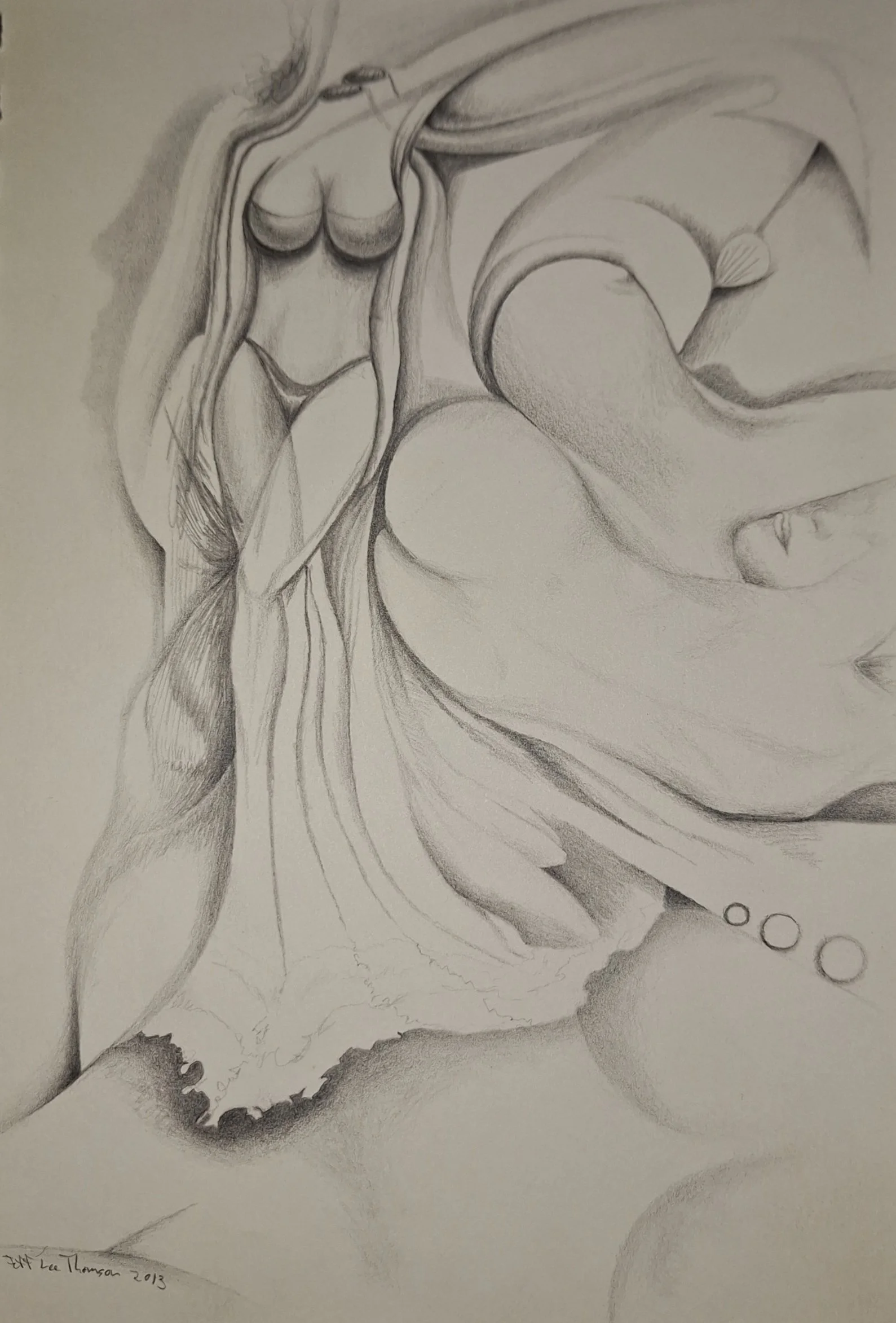 $150 "Flowing Dress" graphite on paper. 5"x7" 2013