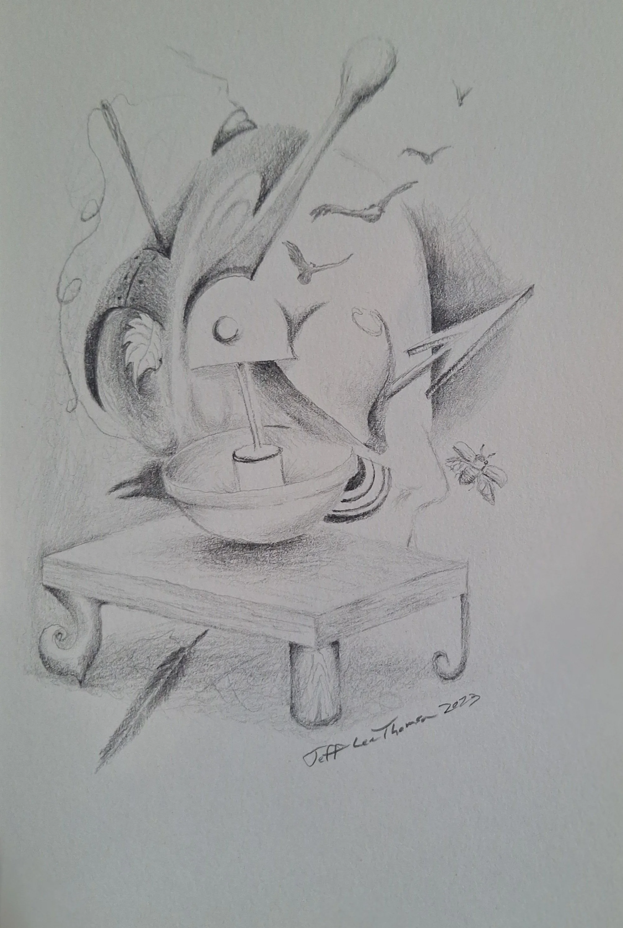 $100 "As The Birds Fly My Mind Is Sewn" pencil on paper. 5.5"x8.5" 2023