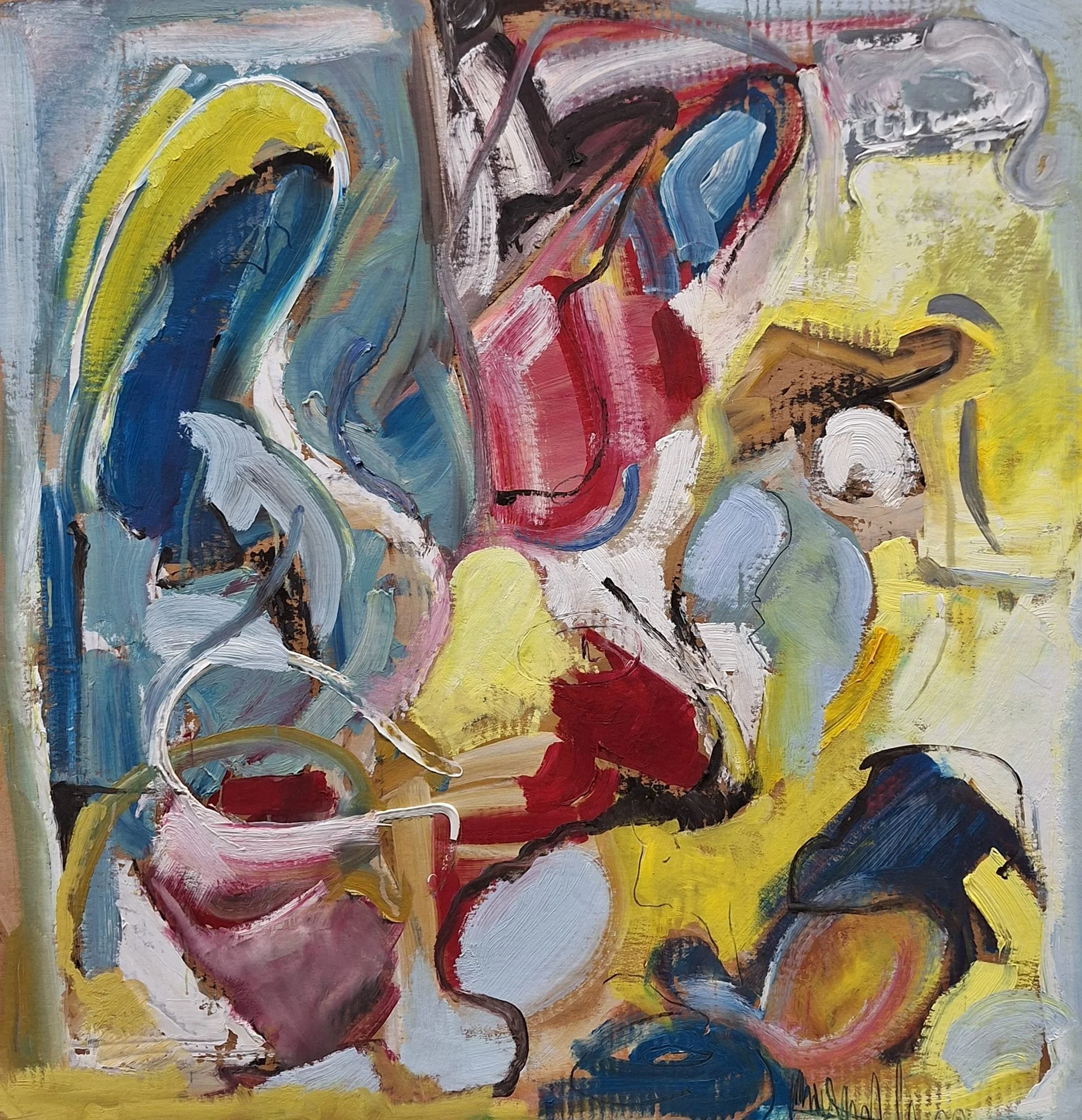 $ " They All Want To Be Cowboys" Oil on cardboard. 30"x30" aprox. 