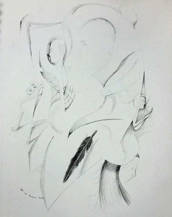 $150 "Black Feather" Pencil on paper. Approx. 9"x12" 2016.