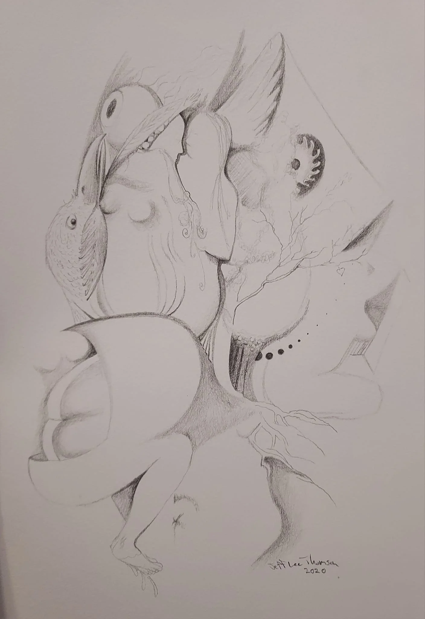 $150 " Autum Mask " graphite on paper . 7"x10" 2020