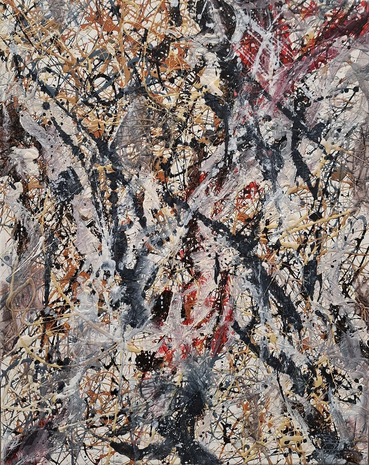 $400 Untitled Polluck study. House paint on canvas. 16"x20" 2015